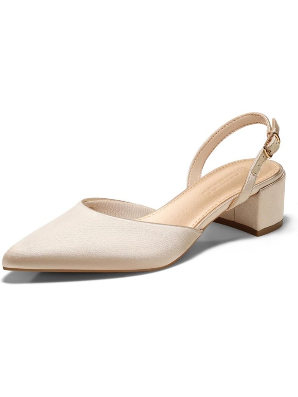 Women's Gold Low Chunky Heels Slingback Closed Pointed Toe Pumps Dress Shoes